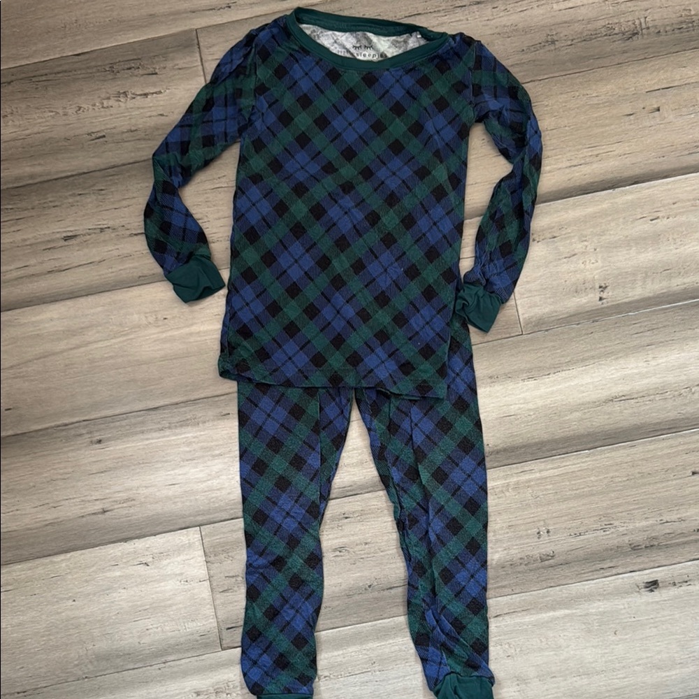 Little Sleepies Green and Blue Plaid Pajama Set